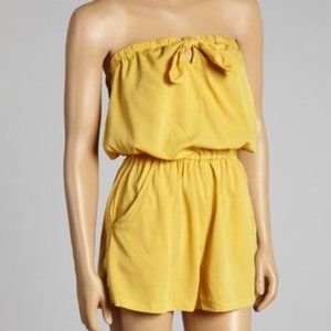 Gold Tie-Front Smocked Strapless Romper-L *NWOT